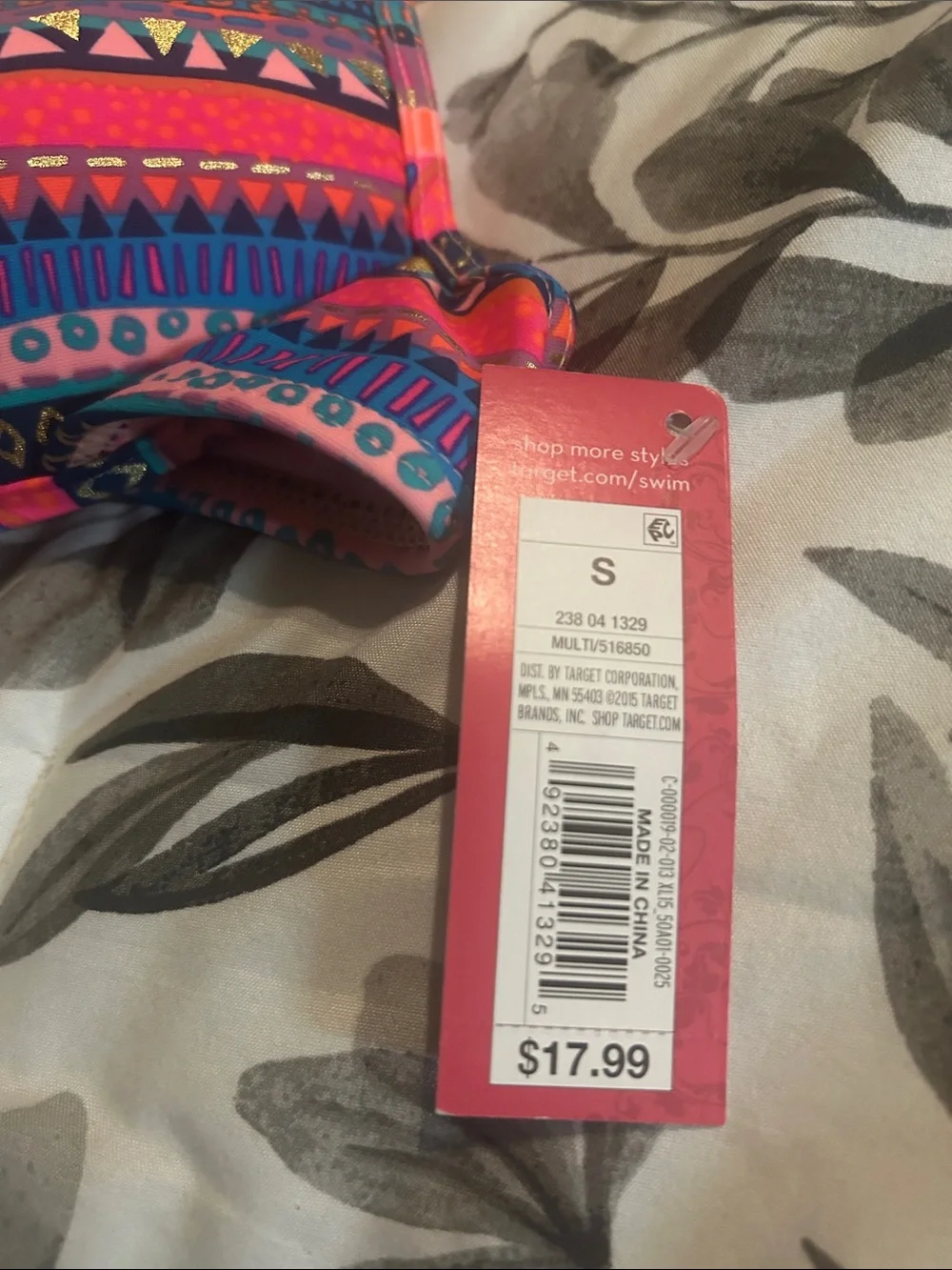 Xhilaration Multicolor Tribal Halter Bikini Top with Neon Orange Bottoms